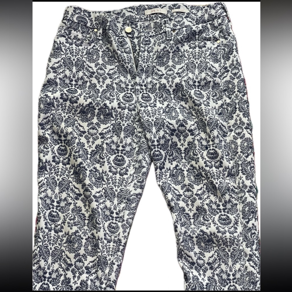 Damask Print Jen 7 Skinny Jeans Navy Cream Sz 6 $259 Ret